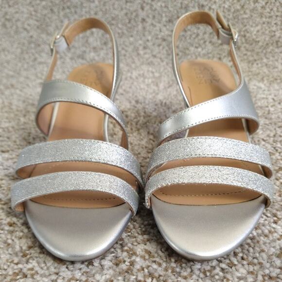 Naturalizer Women's Taimi Strappy Heeled Slingback Sandals Sparkly Silver 9M - Picture 1 of 11